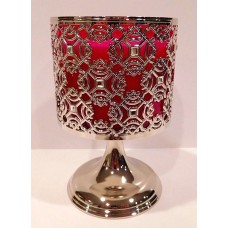 BATH & BODY WORK SILVER SQUARE PATTERN 3 WICK PEDESTAL CANDLE HOLDER SLEEVE NEW! 667543358236  162408826678